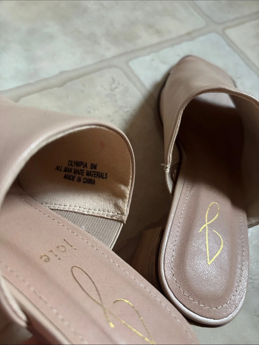 Joie Olympia Tan Beige Block Heel Square Toe Mule Sandals Women 8M